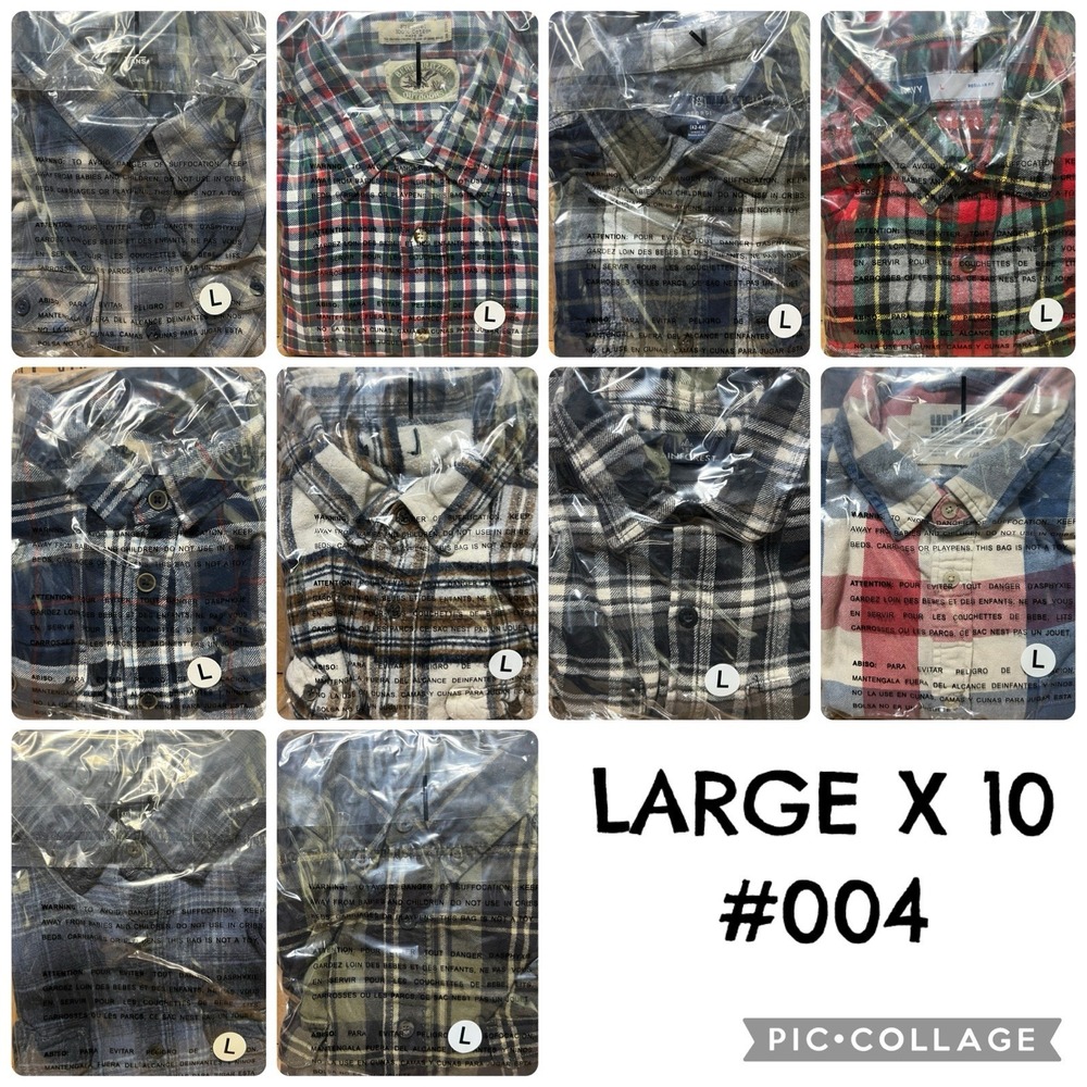 10 Piece Flannel Shirt Lot Sz L Flannels Vintage Modern Repurpose Upcycle #004‎